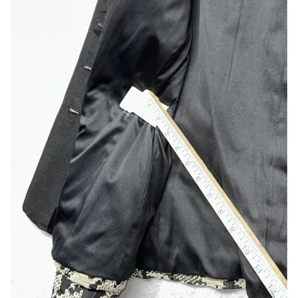 ARMANI COLLEZIONI BLACK & Tan BOUCLE  JACKET 10 Coat Shirt Geometric Slit Sleeve - Picture 6 of 10